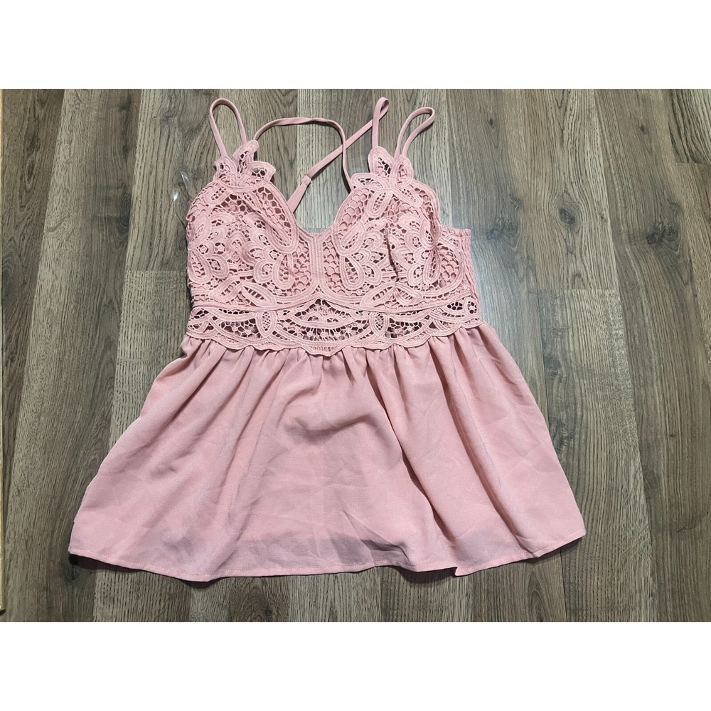 Main Strip Tank Top, Women's Size Medium, Pink, Lace, Halter Top
